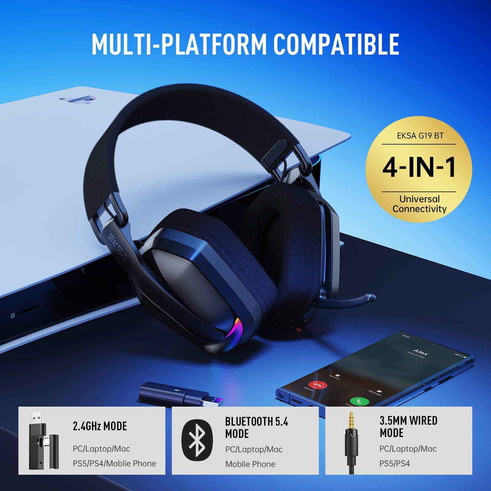 Casque de jeu sans fil EKSA G1 - Gaming Headset Rgb avis et prix